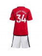 Billige Manchester United Donny van de Beek #34 Hjemmedraktsett Barn 2023-24 Kortermet (+ Korte bukser)